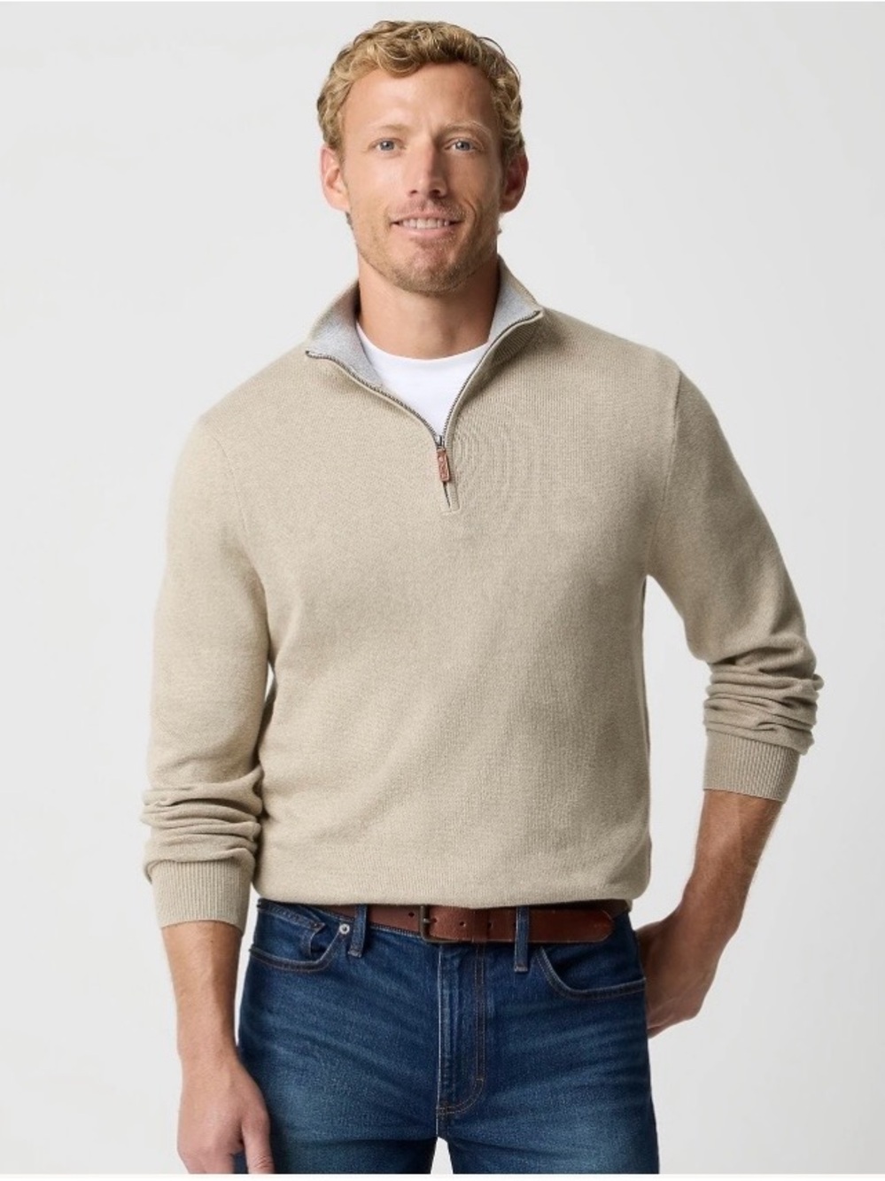 J. Crew Men's NWT Quarter-zip Cotton Sweater In Beige BF091